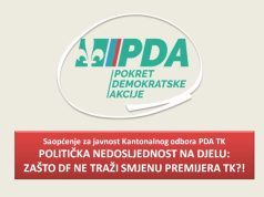 PDA: Politička nedosljednost na djelu; Zašto DF ne traži smjenu premijera TK zbog ‘besramne podjele narodnih para’?!
