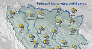 U BiH danas pretežno oblačno s kišom i lokalnim pljuskovima